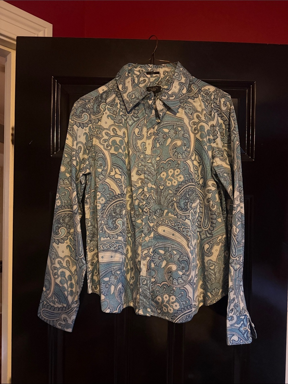Talbots Blue and White Paisley Button-Down Shirt